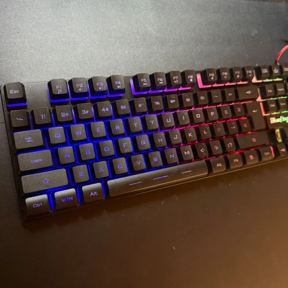 BlueFinger RGB Backlit Wired Gaming Keyboard Black Braided USB Cable Multimedia